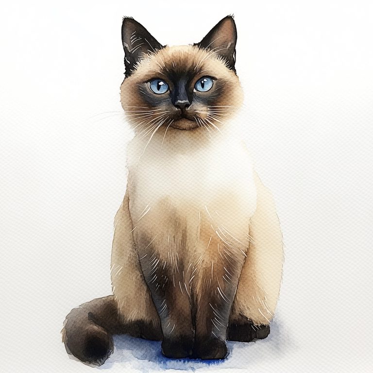 Charming Watercolor Portrait of an Adorable Siamese Cat