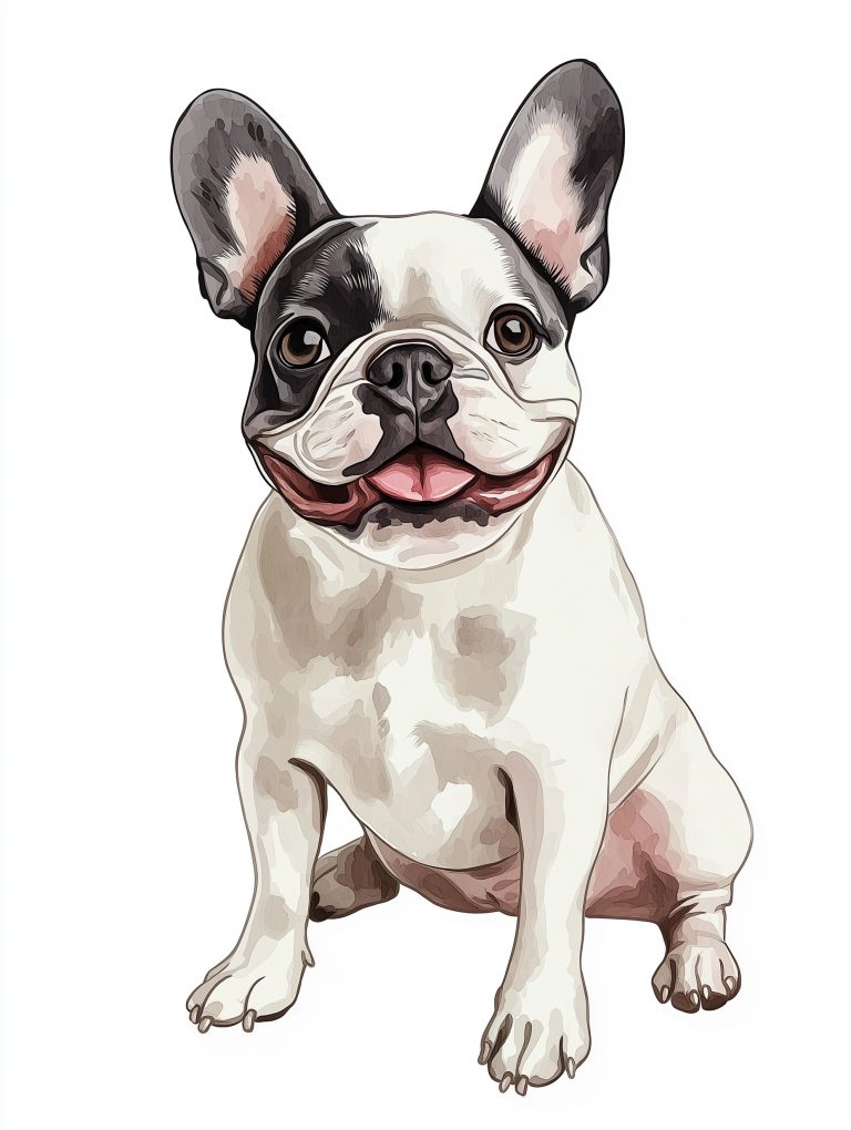 Charming Watercolour Portrait of a Joyful French Bulldog A Beatrix Potter Inspired Close Up with Playful Details