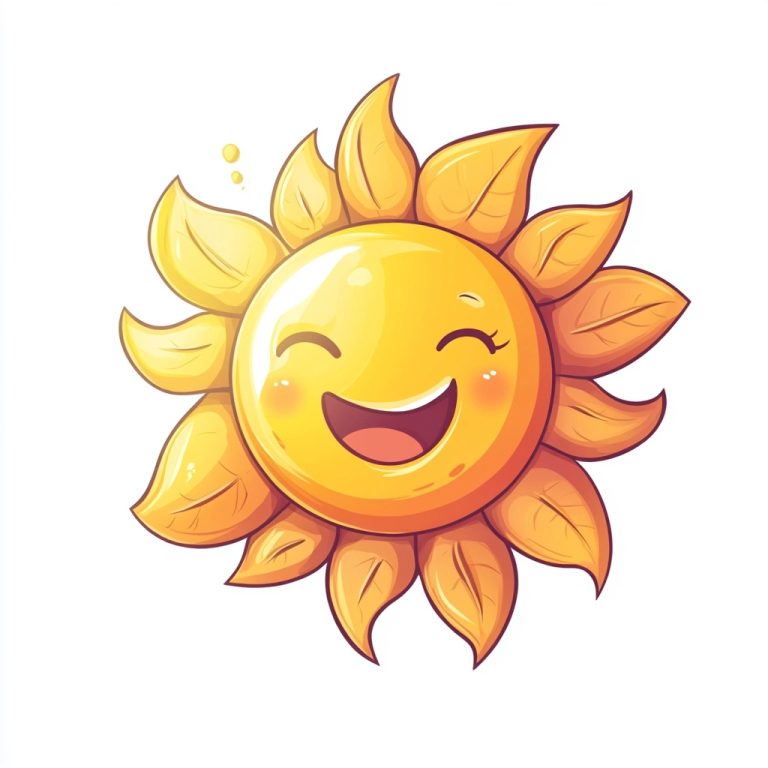 Cheerful Sun Character in Cartoon Style Against a Crisp White Backdrop