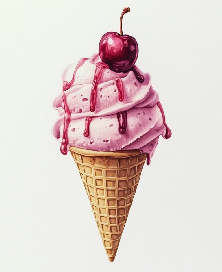 Cherry Ice Cream Cone Illustration