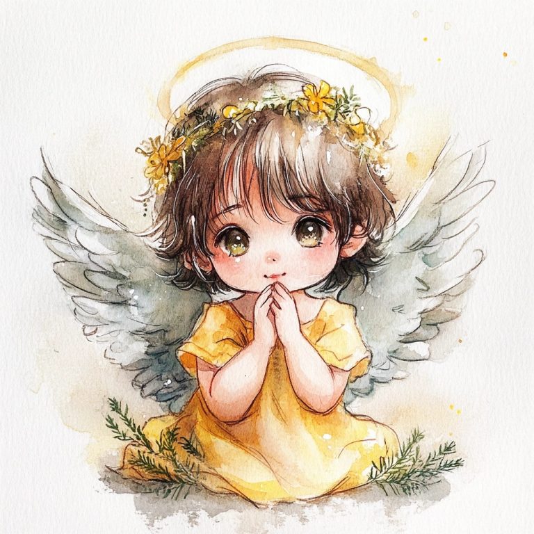 Chibi Angel Watercolor Illustration