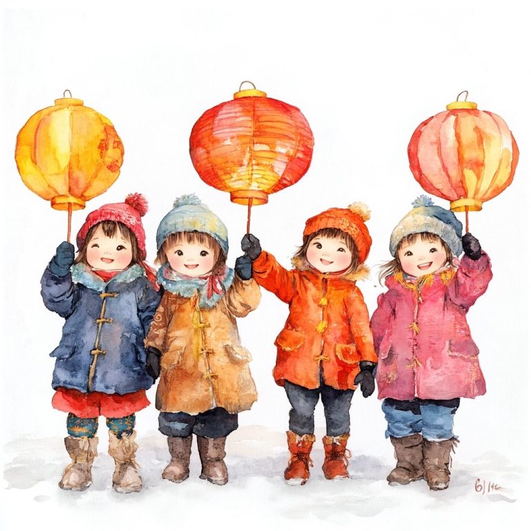 Children with Lanterns Painting