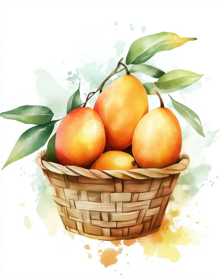 Chinese Watercolor Mango Basket