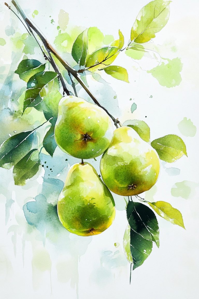 Chinese Watercolor Pears Branch