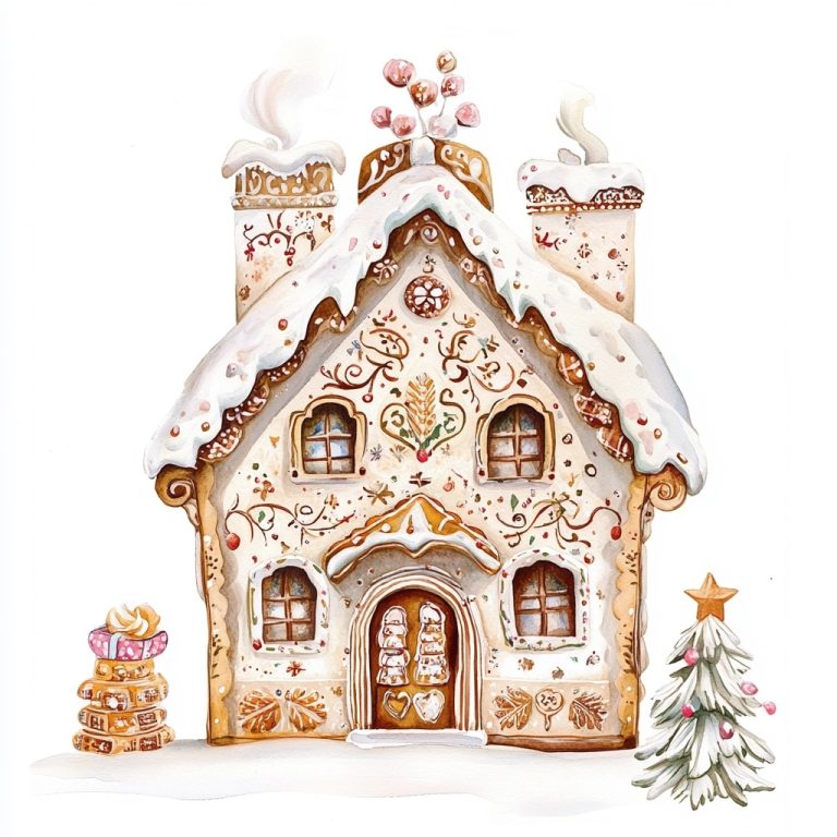 Chinoiserie Gingerbread House Illustration