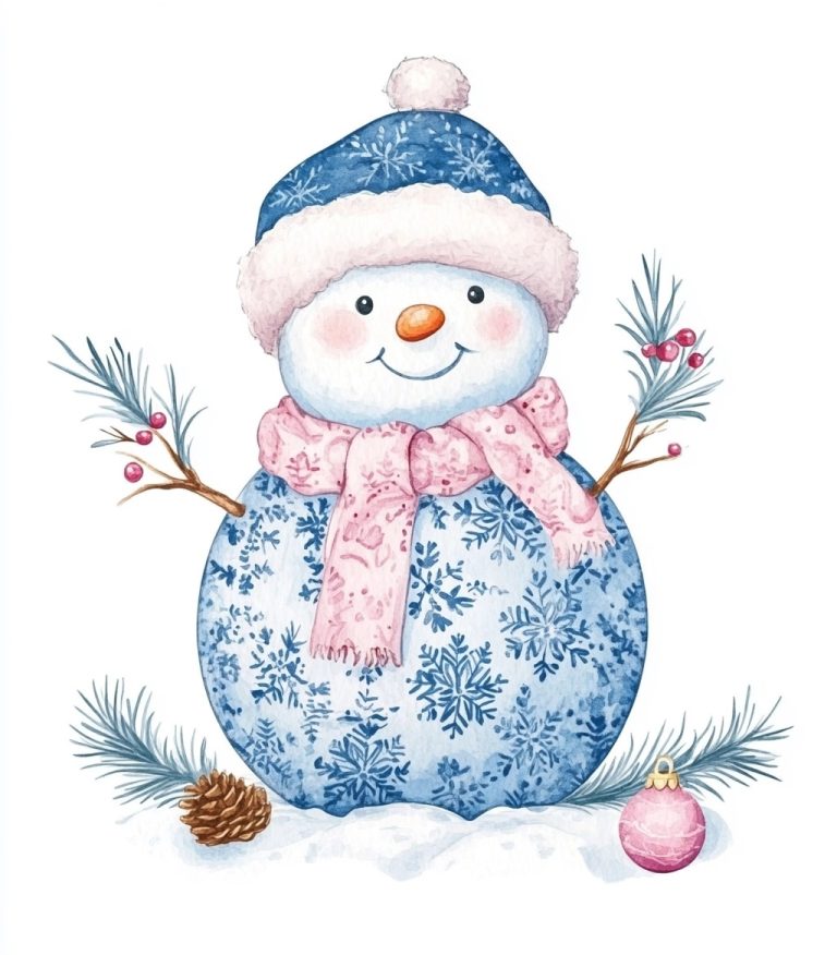 Chinoiserie Snowman Watercolor Clipart