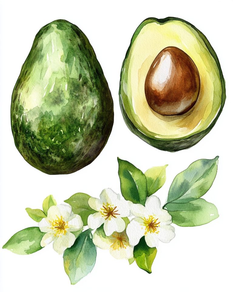 Clipart Watercolor Avocados and Flowers