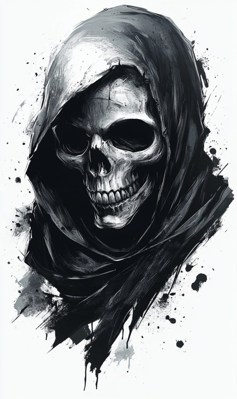 Cloaked Skull Neotraditional Tattoo