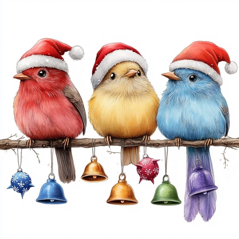 Colorful Birds with Jingle Bells