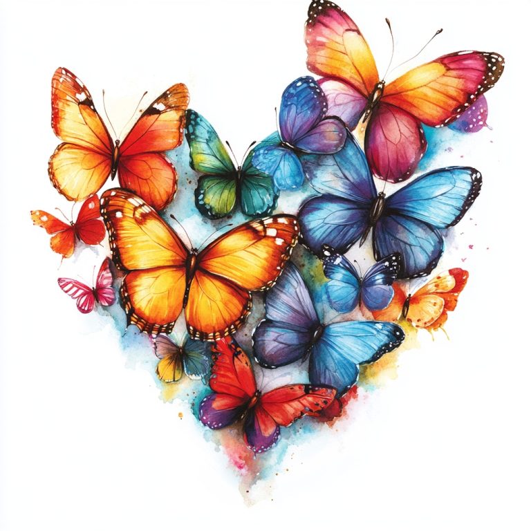 Colorful Butterflies and Heart