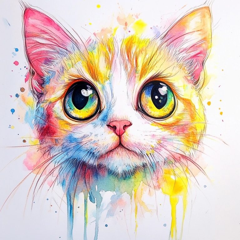 Colorful Cat Caricature Portrait