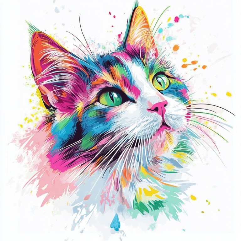 Colorful Cat Head Illustration