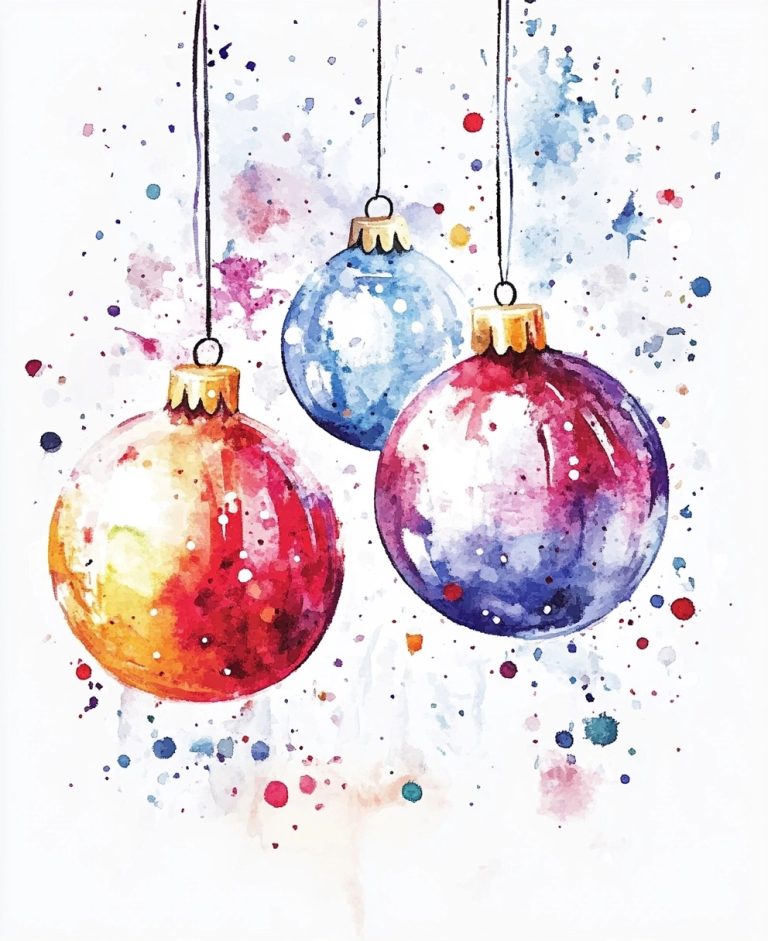 Colorful Christmas Baubles Watercolor