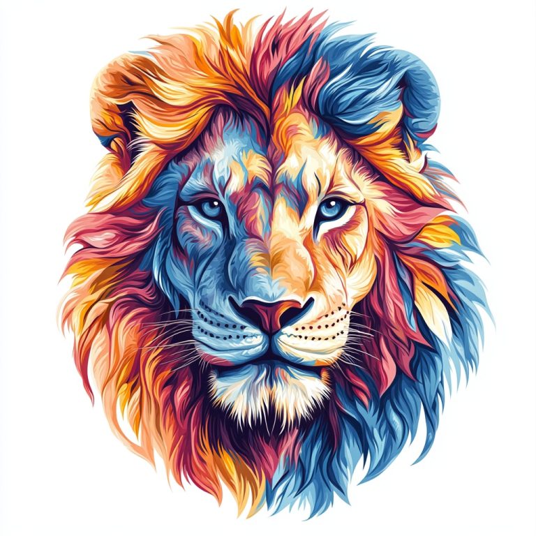 Colorful Contour Lion Face