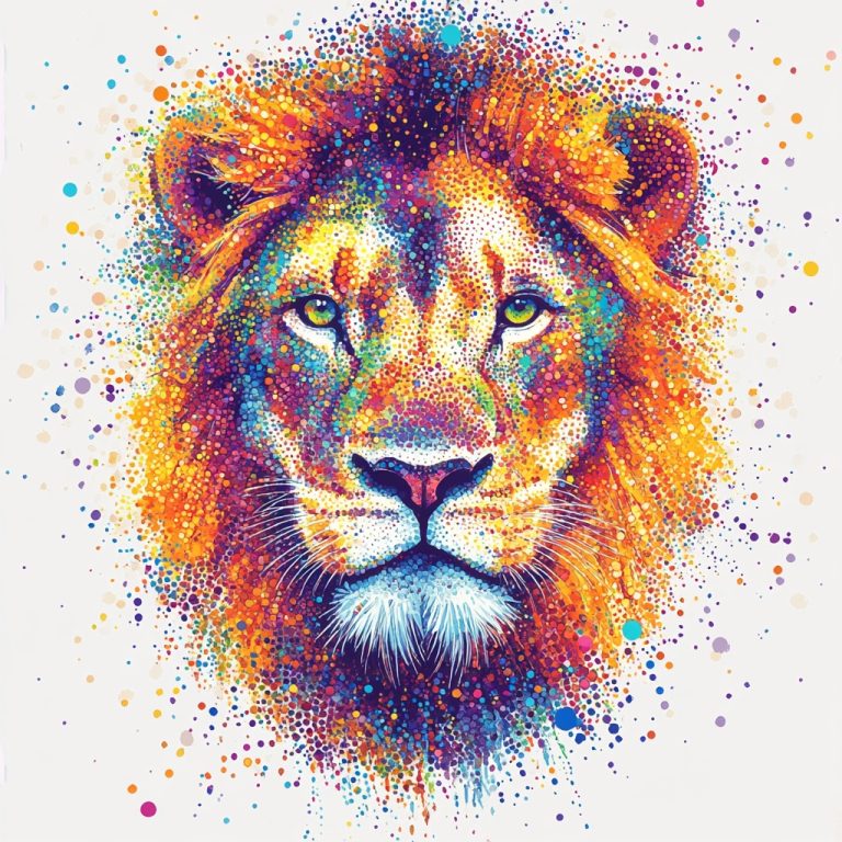 Colorful Dot Lion Portrait