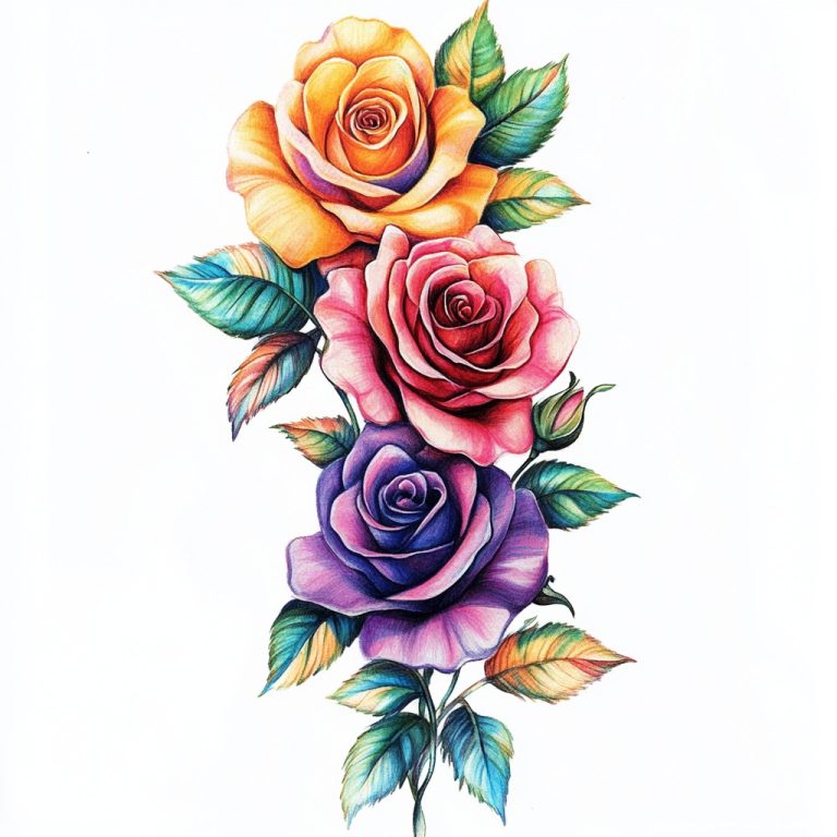 Colorful Roses Tattoo Design