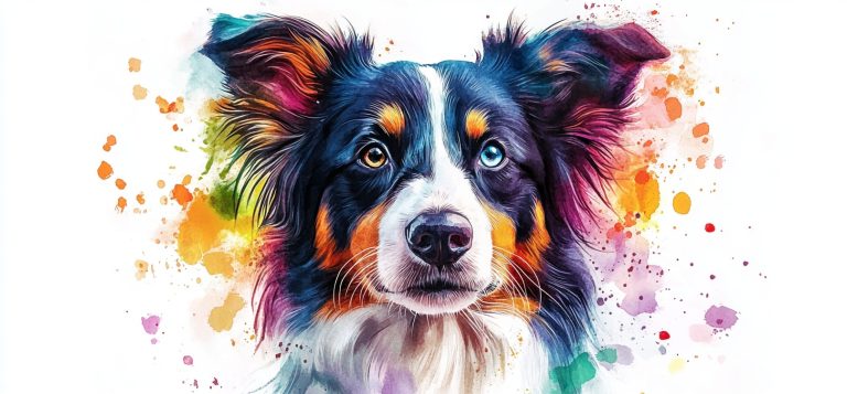 Colorful Watercolor Collie Head