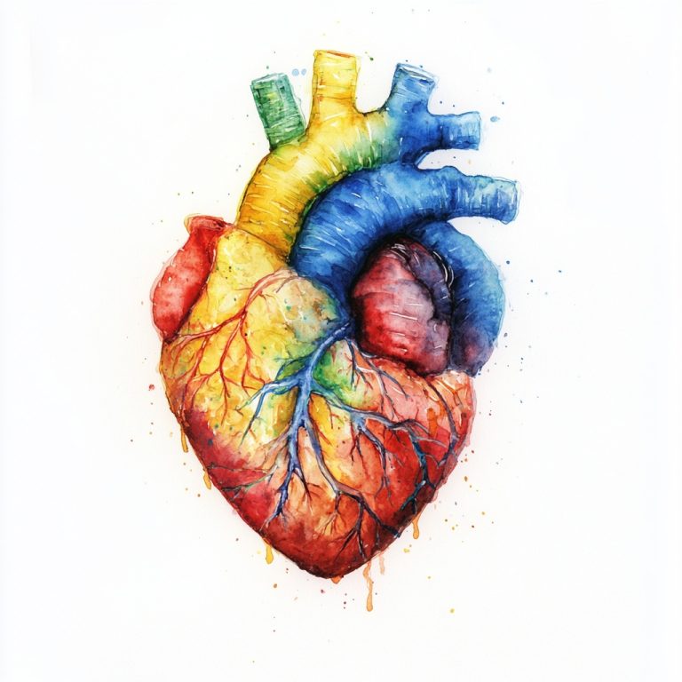 Colorful Watercolor Human Heart