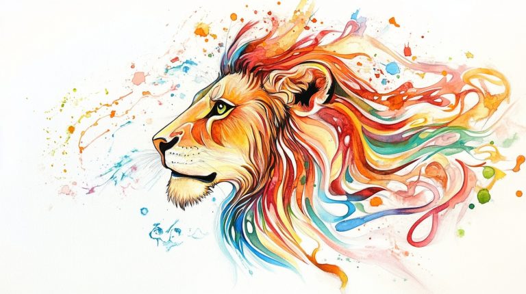 Colorful Watercolor Lion Chaos