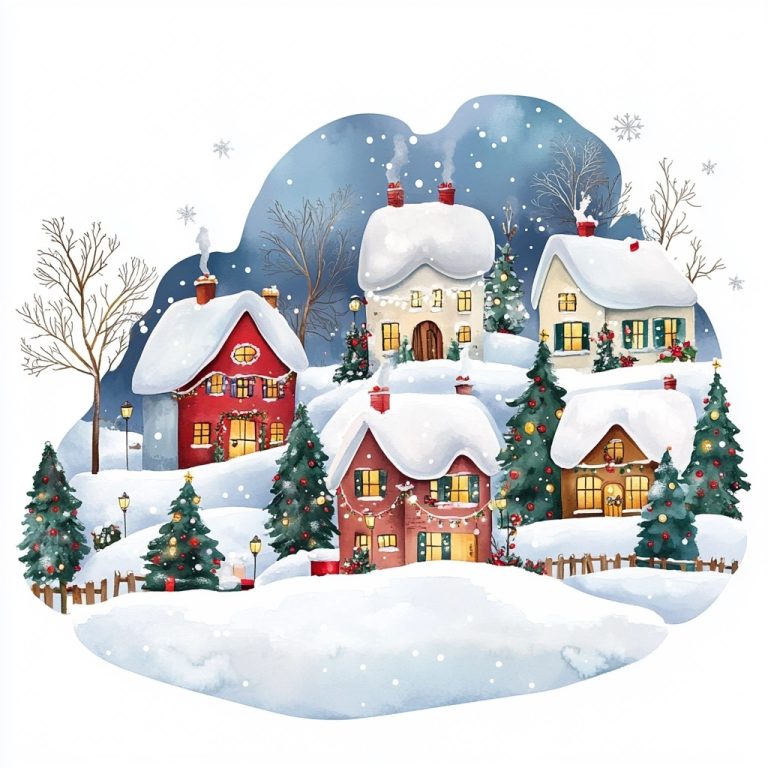 Colorful Winter Village Sticker