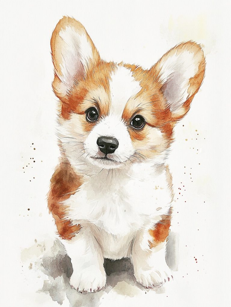 Corgi Puppy Watercolor Illustration