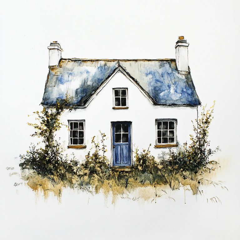 Cottage by Watercolor Shore