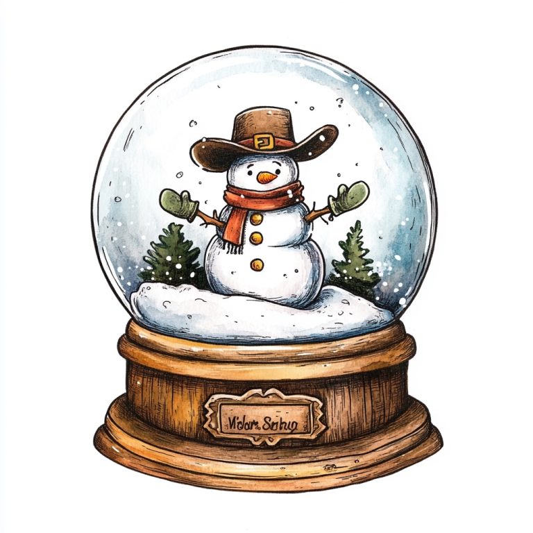 Cowboy Snowman Snowglobe Illustration