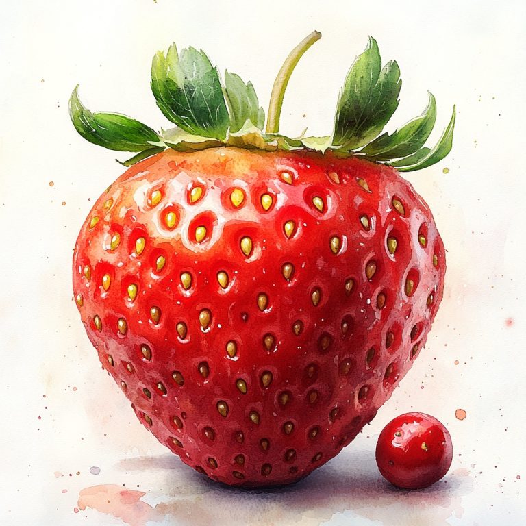 Create a Vibrant 8K Watercolor Illustration of a Strawberry with Enhanced Stylization