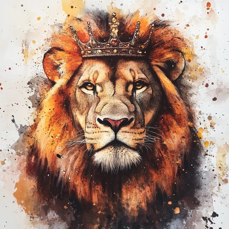 Crowned Lion Watercolor Portrait