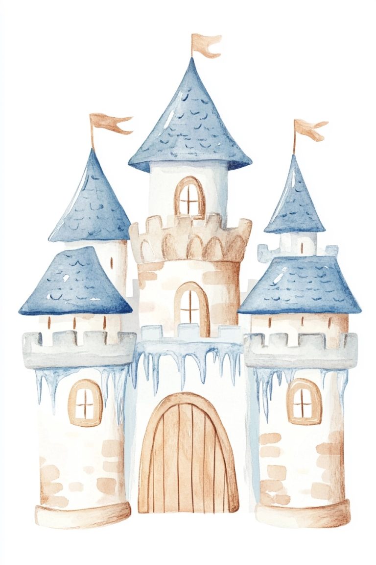 Cute Castle Watercolor Illustration