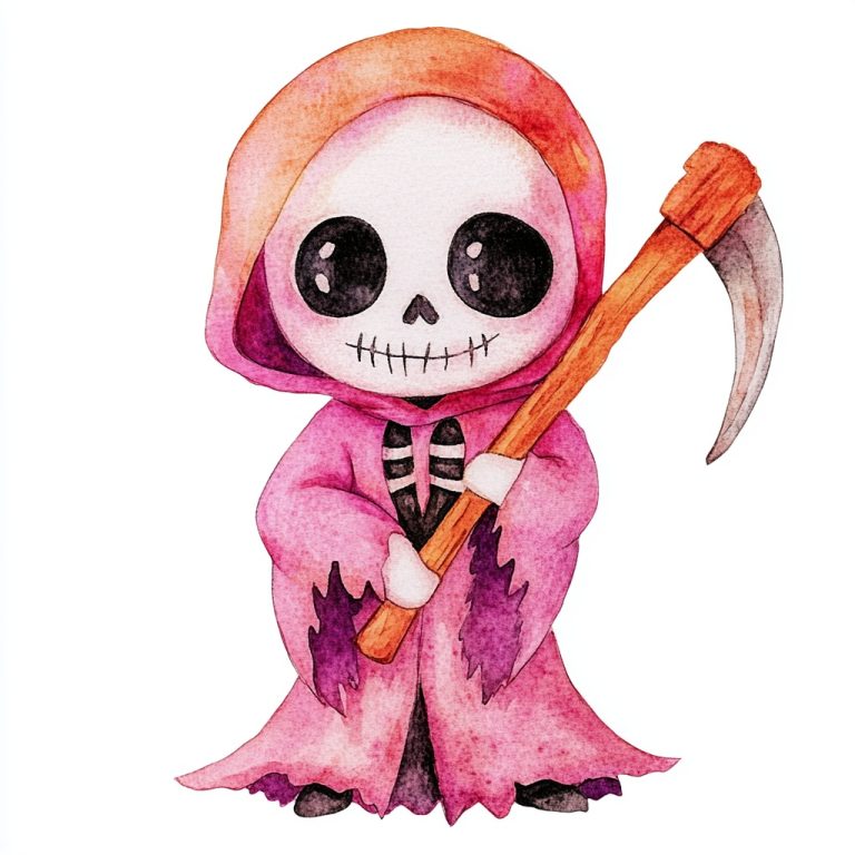 Cute Grim Reaper Watercolor