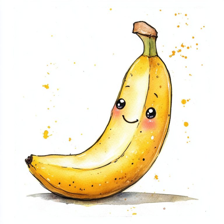 Cute Inked Banana Watercolor