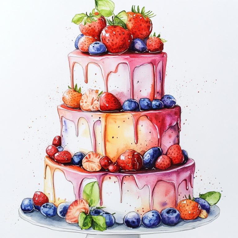 Cute Inked Watercolor Cake