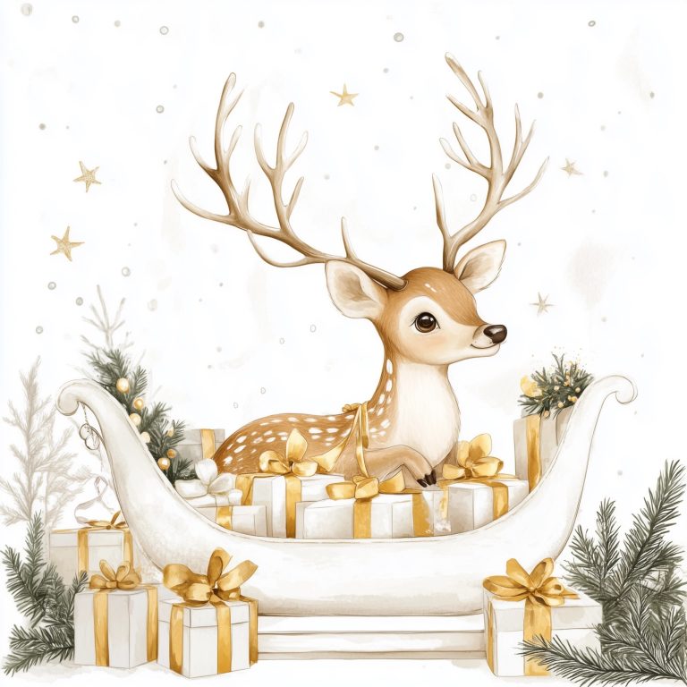 Deer on Sleigh Watercolor