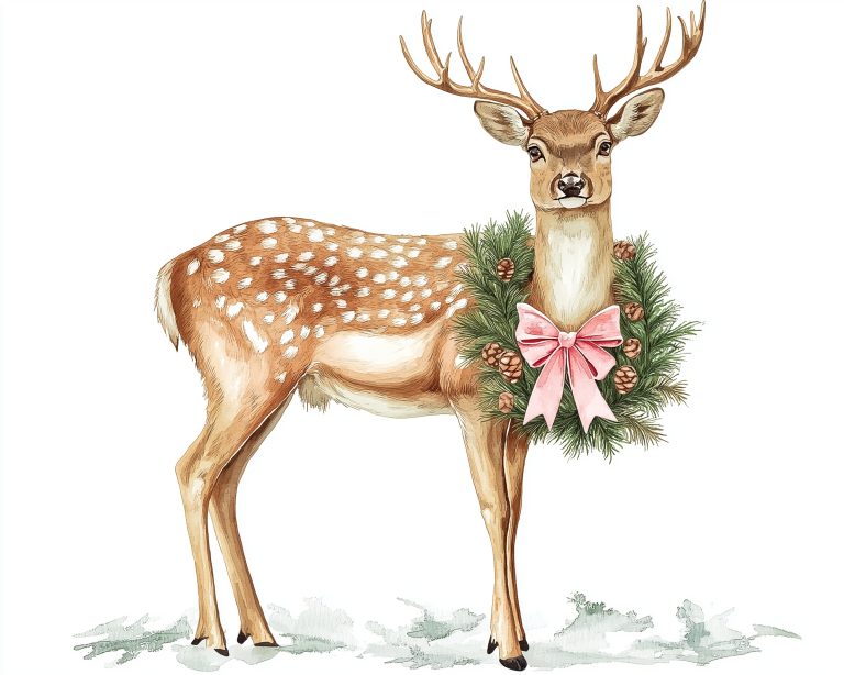 Deer with Wreath Watercolor