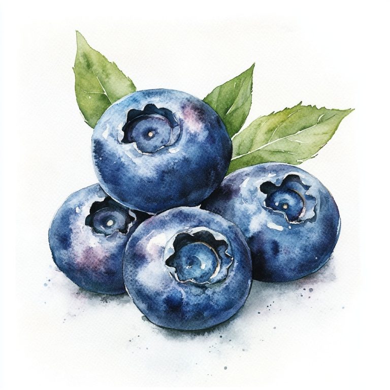 Delicate Blueberry Blossoms A Watercolor Study on a Crisp White Canvas