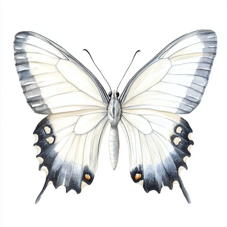 Delicate Pearl White Butterfly A Watercolor Masterpiece on Crisp White Canvas