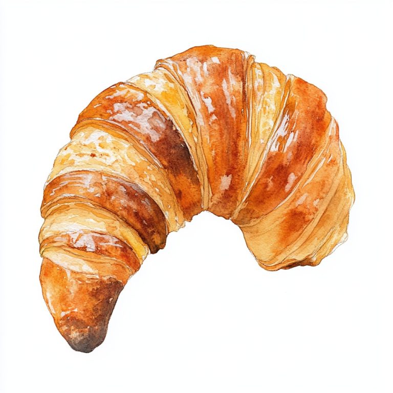 Delicate Watercolor Rendering of a Croissant on a Crisp White Canvas