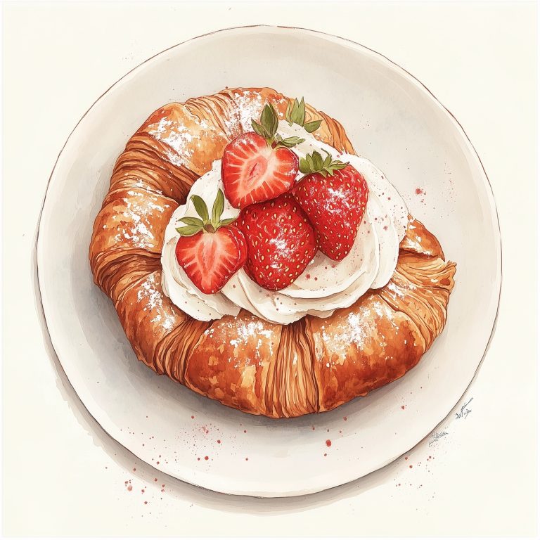 Delightful Strawberry Croissant A Watercolor Masterpiece for Makoto Shinkai Inspired iPad Art