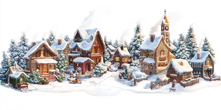 Detailed Christmas Village Illustration scaled