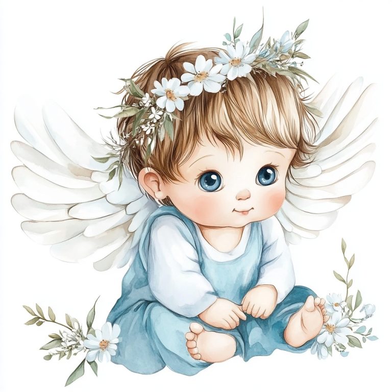 Detailed Watercolor Baby Angel