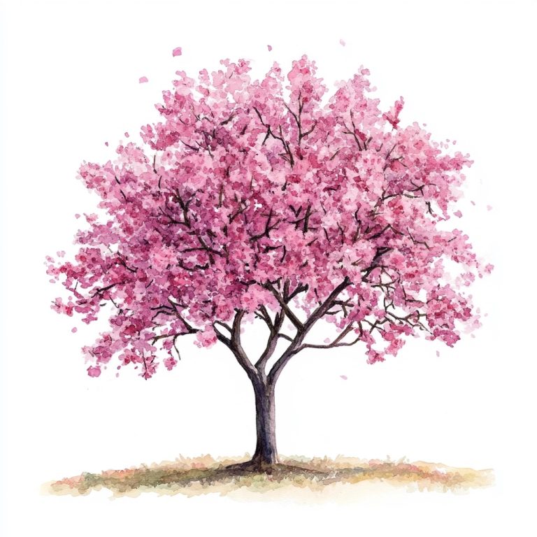 Detailed Watercolor Cherry Tree