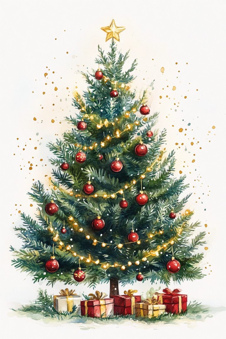 Detailed Watercolor Christmas Tree