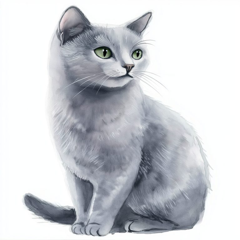 Detailed Watercolor Grey Cat