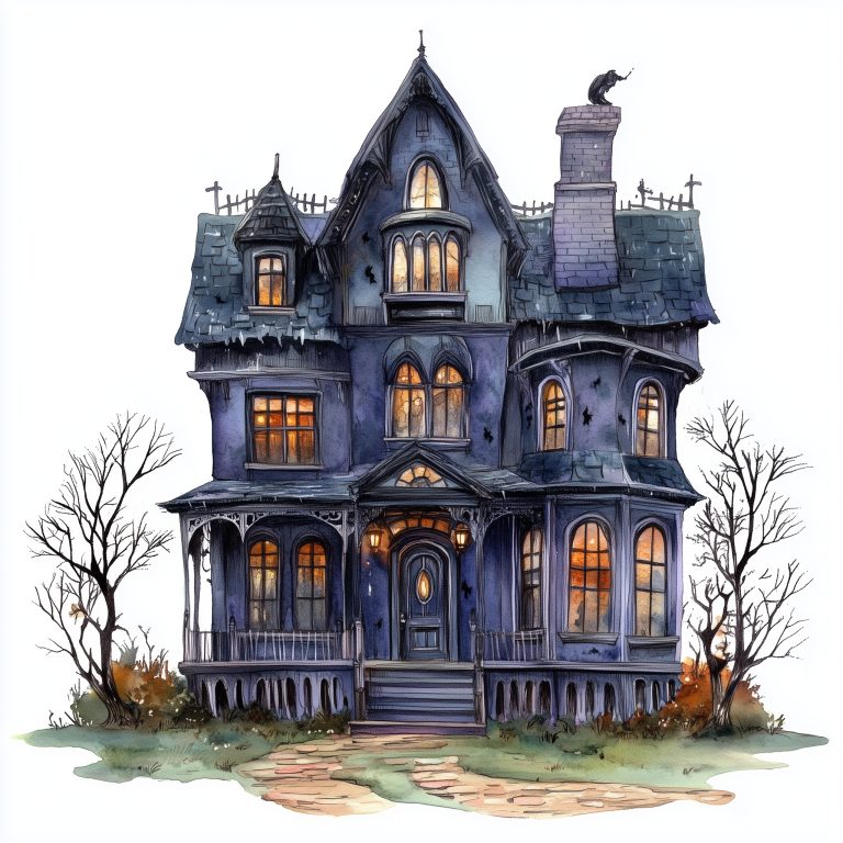 Detailed Watercolor Haunted House