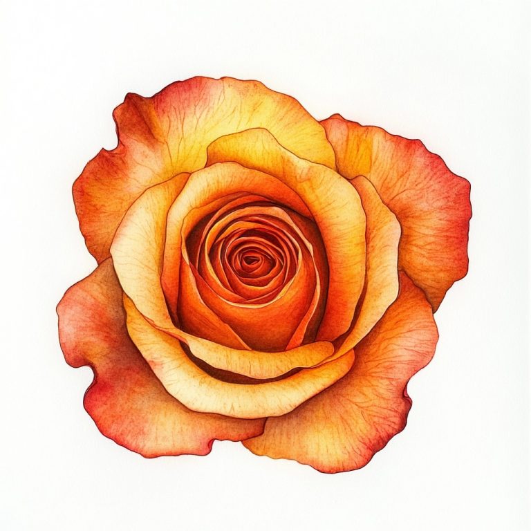 Detailed Watercolor Orange Rose