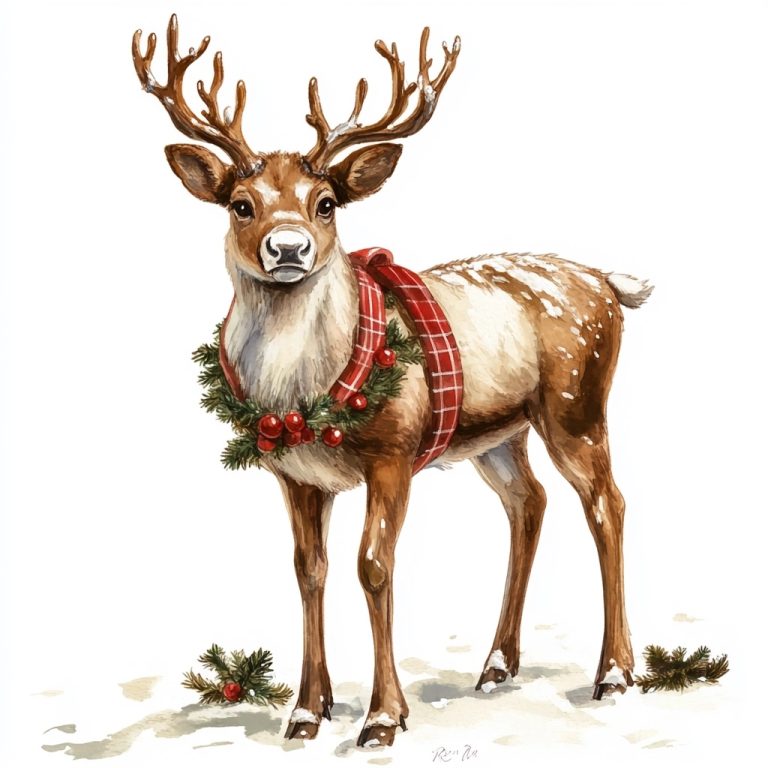 Detailed Watercolor Reindeer Clipart