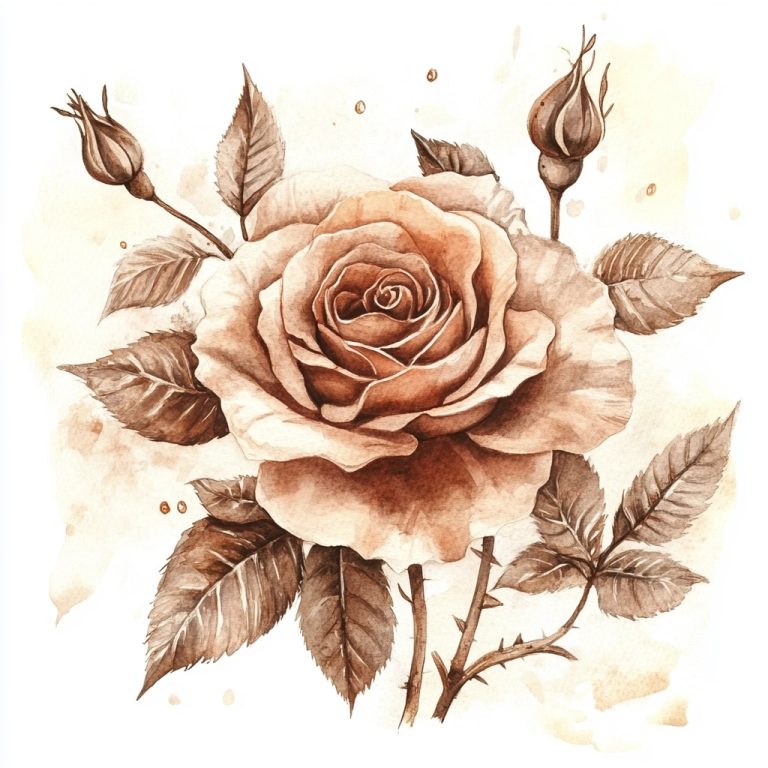 Detailed Watercolor Rose Arrangement