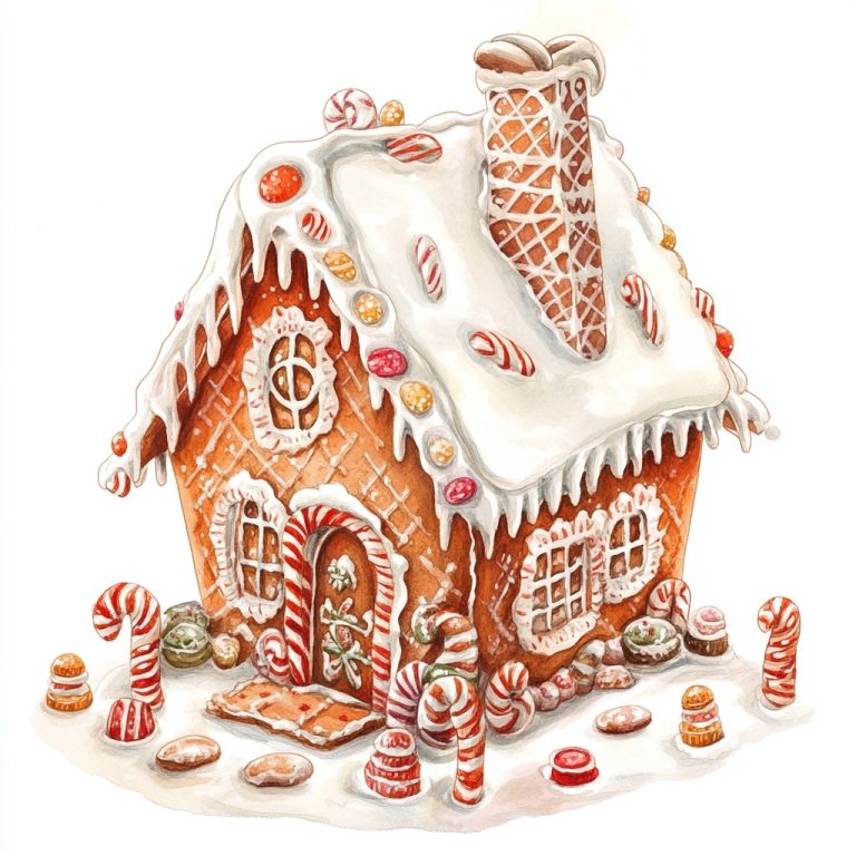 Detailed Watercolour Gingerbread House