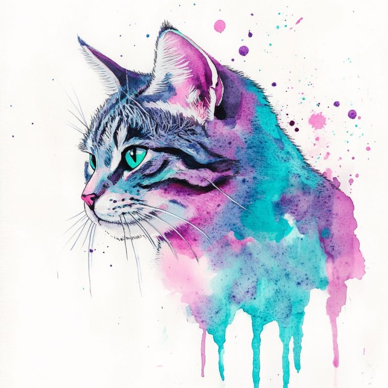 Dripping Watercolor Tabby Cat